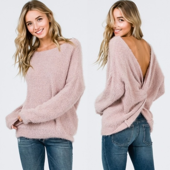 Bellanblue Sweaters - CHARLOTTE Fuzzy Open Back Sweater - D. PINK